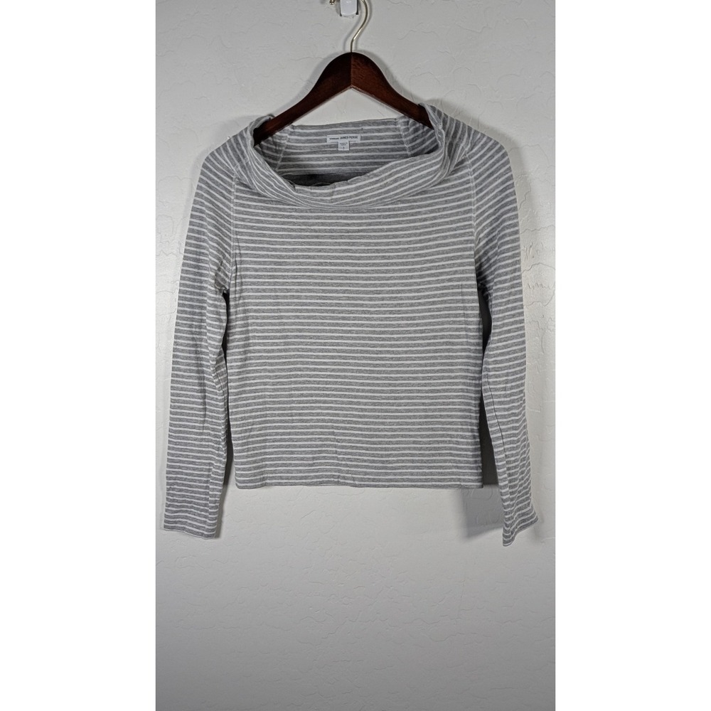 Standard James Perse Shirt Womens 1 Gray Striped Boat Neck Long Sleeve Top